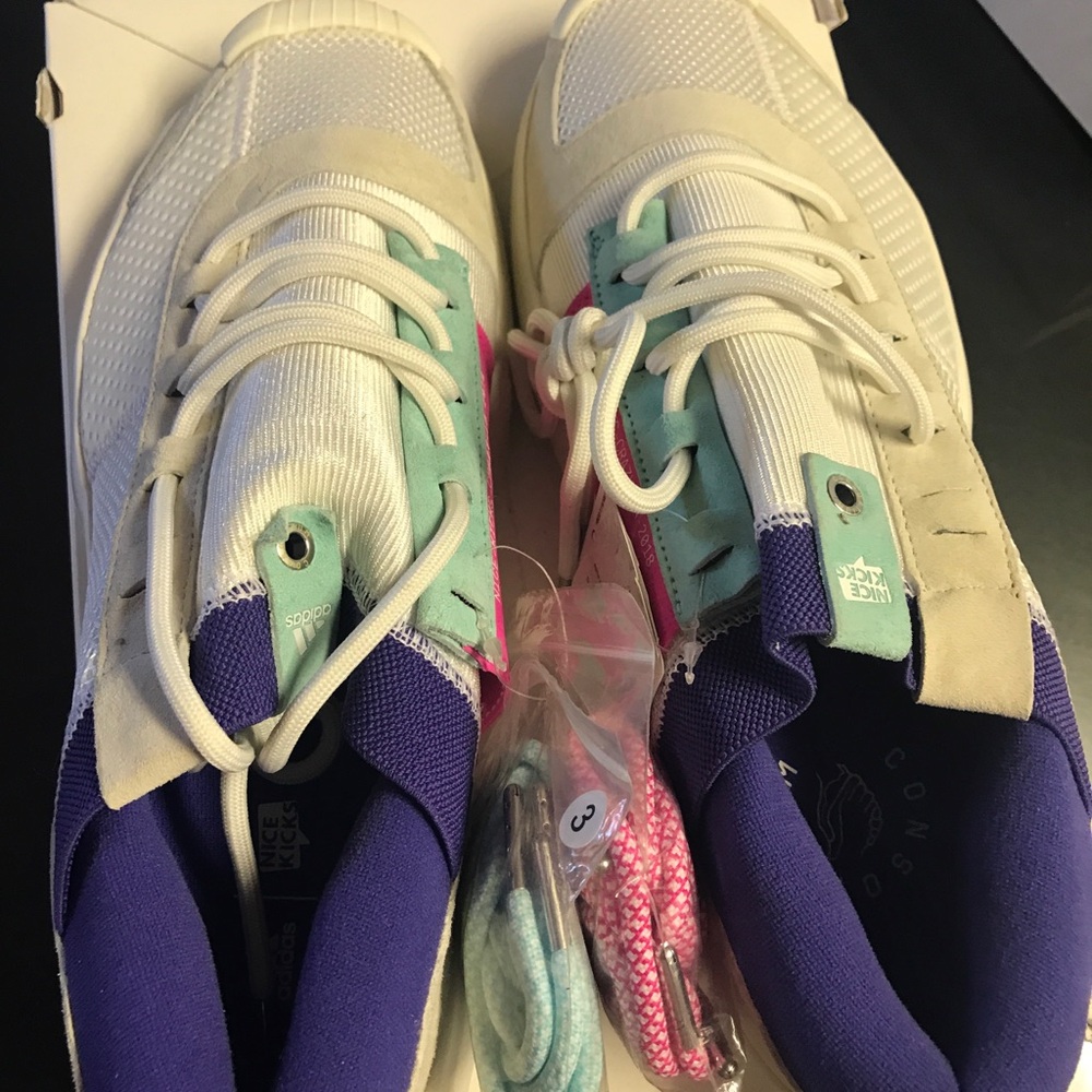 adidas White, Purple and Mint Low-Top Men's Sneakers NWT - Picture 2 of 7